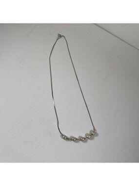 Silver Necklace With Five Pearl Beads On Delicate Chain For Women Or Girls